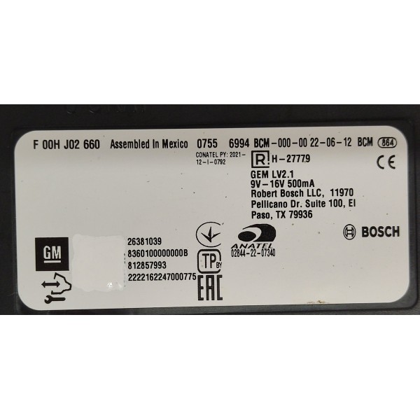 Modulo Conforto Bcm Gm Tracker 1.2 Turbo 2023 26381039